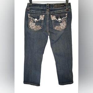 L.A. IDOL Capri Cropped Embroidered Bling Diamond Blue Denim Jeans Ladies Size 7